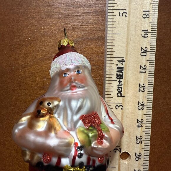 Santa Claus Retro Christmas Ornament Hand Painted Blown Glass Teddy Bear Gift - Picture 6 of 7